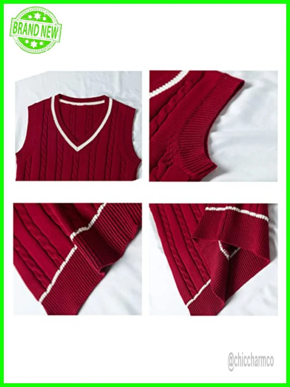 Women's Striped Cable Knit Sweater Vest V Neck Sleeveless Pullover